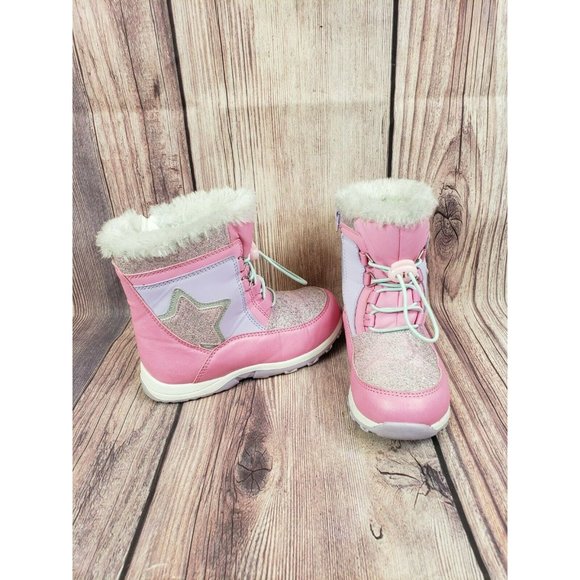 wonder nation Other - Wonder Nation Girls Insulated Winter Snow Boots Pink Glitter Stars Faux Fur 11